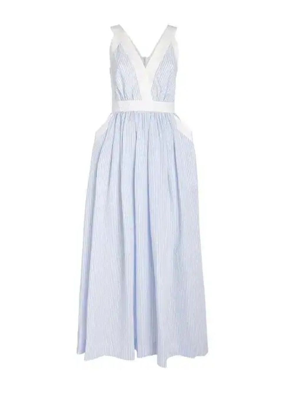 Light Blue and White Striped V-Neck Maxi Dress